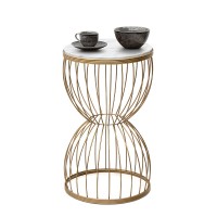 Τραπεζάκι βοηθητικό Pino Megapap μεταλλικό - Mdf χρώμα χρυσό - λευκό εφέ μαρμάρου 35x35x58εκ.