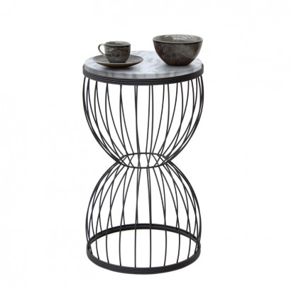 Τραπεζάκι βοηθητικό Pino Megapap μεταλλικό - Mdf χρώμα μαύρο - λευκό εφέ μαρμάρου 35x35x58εκ.