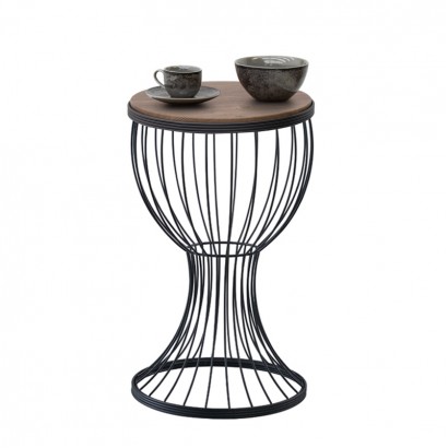 Τραπεζάκι βοηθητικό Aldora Megapap μεταλλικό - Mdf χρώμα μαύρο - καρυδί 35x35x58εκ.