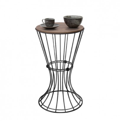 Τραπεζάκι βοηθητικό Girene Megapap μεταλλικό - Mdf χρώμα μαύρο - καρυδί 32x32x58εκ.