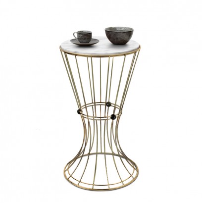 Τραπεζάκι βοηθητικό Girene Megapap μεταλλικό - Mdf χρώμα χρυσό - λευκό εφέ μαρμάρου 32x32x58εκ.