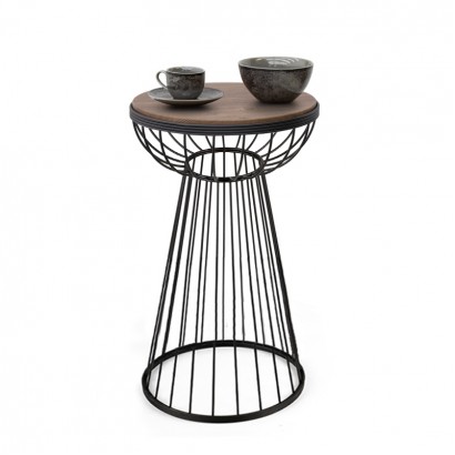 Τραπεζάκι βοηθητικό Mantare Megapap μεταλλικό - Mdf χρώμα μαύρο - καρυδί 35x35x58εκ.