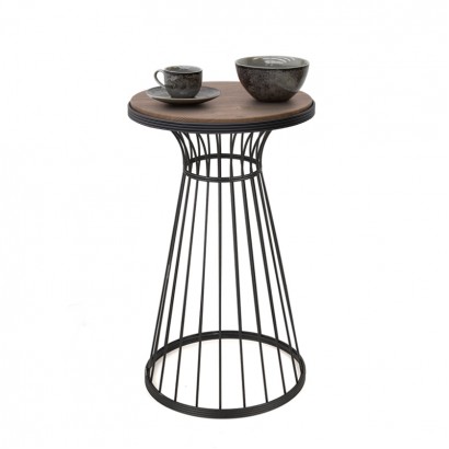 Τραπεζάκι βοηθητικό Tekosi Megapap μεταλλικό - Mdf χρώμα μαύρο - καρυδί 35x35x58εκ.