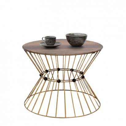 Τραπεζάκι σαλονιού Girene Megapap μεταλλικό - Mdf χρώμα χρυσό - καρυδί Ø55x42εκ.