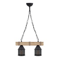 Φωτιστικό οροφής Elora Megapap E27 ξύλινο - μεταλλικό δίφωτο χρώμα φυσικό - μαύρο 40x13x75εκ.