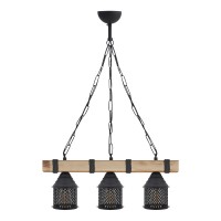 Φωτιστικό οροφής Elora Megapap E27 ξύλινο - μεταλλικό τρίφωτο χρώμα φυσικό - μαύρο 50x13x75εκ.