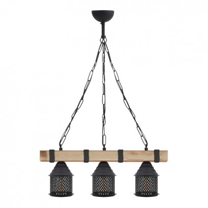 Φωτιστικό οροφής Elora Megapap E27 ξύλινο - μεταλλικό τρίφωτο χρώμα φυσικό - μαύρο 50x13x75εκ.