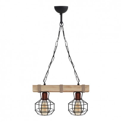 Φωτιστικό οροφής Lumenia Megapap E27 ξύλινο - μεταλλικό δίφωτο χρώμα φυσικό - μαύρο 40x14x80εκ.