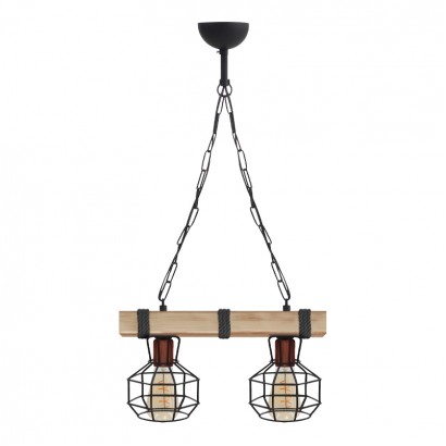 Φωτιστικό οροφής Lumenia Megapap E27 ξύλινο - μεταλλικό δίφωτο χρώμα φυσικό - μαύρο 40x14x80εκ.