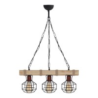 Φωτιστικό οροφής Lumenia Megapap E27 ξύλινο - μεταλλικό τρίφωτο χρώμα φυσικό - μαύρο 50x14x80εκ.