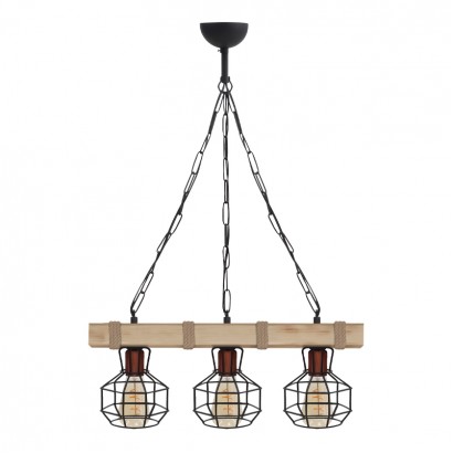 Φωτιστικό οροφής Lumenia Megapap E27 ξύλινο - μεταλλικό τρίφωτο χρώμα φυσικό - μαύρο 50x14x80εκ.