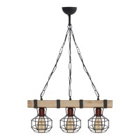 Φωτιστικό οροφής Lumenia Megapap E27 ξύλινο - μεταλλικό τρίφωτο χρώμα φυσικό - μαύρο 50x14x80εκ.