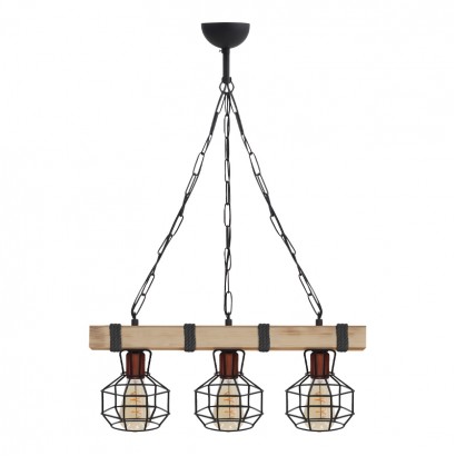 Φωτιστικό οροφής Lumenia Megapap E27 ξύλινο - μεταλλικό τρίφωτο χρώμα φυσικό - μαύρο 50x14x80εκ.