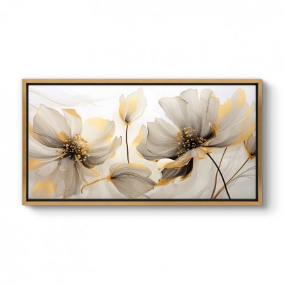 Πίνακας σε καμβά "Ethereal Blossom" Megapap ψηφιακής εκτύπωσης με κορνίζα χρώμα χρυσό 120x60x3εκ.