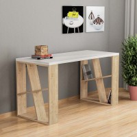 Γραφείο εργασίας Honey Megapap χρώμα λευκό - sapphire oak 137x60x75εκ