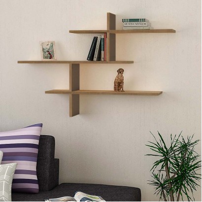 Ραφιέρα τοίχου Leo Megapap χρώμα ανοιχτό καρυδί 123x22x80εκ.