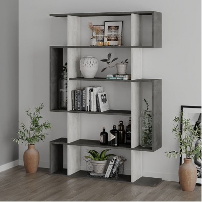 Βιβλιοθήκη Mito Megapap χρώμα λευκό αντικέ - γκρι ρετρό 108x25x161εκ.