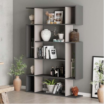 Βιβλιοθήκη Mito Megapap χρώμα ανοιχτή μόκα - ανθρακί 108x25x161εκ.