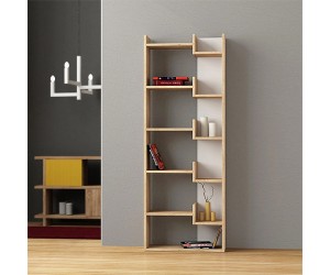 Βιβλιοθήκη Oppa Megapap χρώμα sapphire oak/λευκό 60x22x162εκ.