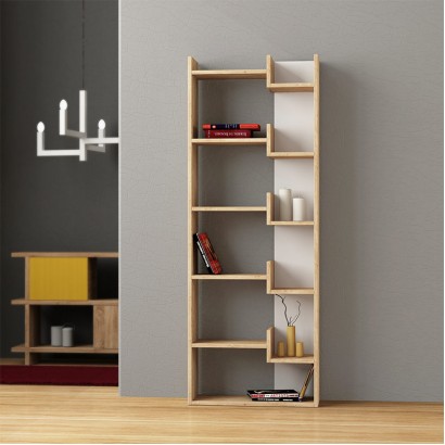 Βιβλιοθήκη Oppa Megapap χρώμα sapphire oak/λευκό 60x22x162εκ.