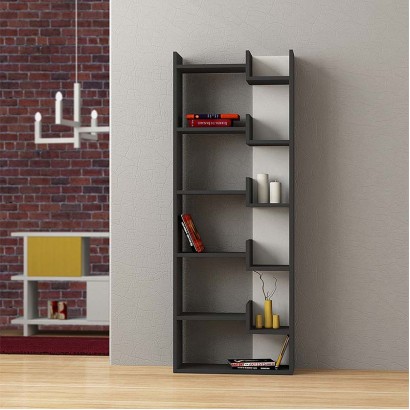 Βιβλιοθήκη Oppa Megapap χρώμα ανθρακί - λευκό 60x22x162εκ. Βιβλιοθήκη Oppa Megapap χρώμα ανθρακί - λευκό 60x22x162εκ.
