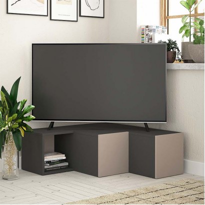 Έπιπλο τηλεόρασης γωνιακό Compact Megapap χρώμα ανθρακί - ανοιχτή μόκα 94,2x90,6x31,4εκ. Έπιπλο τηλεόρασης γωνιακό Compact Megapap χρώμα ανθρακί - ανοιχτή μόκα 94,2x90,6x31,4εκ.
