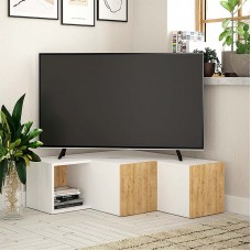 Έπιπλο τηλεόρασης γωνιακό Compact Megapap χρώμα λευκό - sapphire oak 94,2x90,6x31,4εκ.