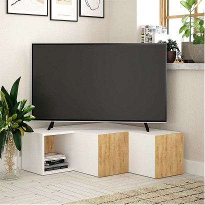 Έπιπλο τηλεόρασης γωνιακό Compact Megapap χρώμα λευκό - sapphire oak 94,2x90,6x31,4εκ.