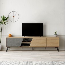 Έπιπλο τηλεόρασης Fiona Megapap χρώμα sapphire oak - γκρι ρετρό 180x35,6x48εκ.