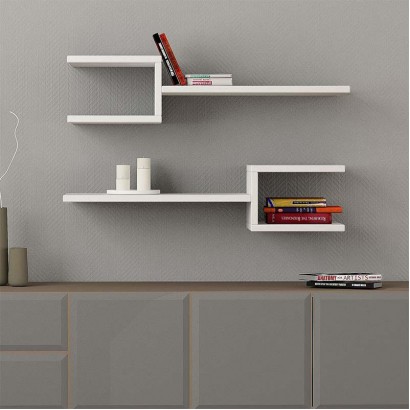 Ραφιέρα τοίχου Fork Megapap 2 τεμαχίων χρώμα λευκό 75x19,5x18εκ.