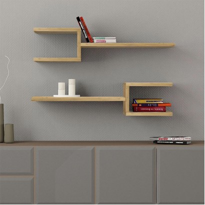 Ραφιέρα τοίχου Fork Megapap 2 τεμαχίων χρώμα sapphire oak 75x19,5x18εκ.