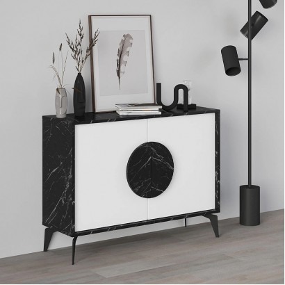 Μπουφές Gora Megapap χρώμα μαύρο εφέ μαρμάρου - λευκό 110x35,6x82εκ.