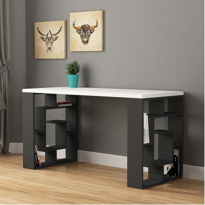 Γραφείο εργασίας Labirent Megapap χρώμα ανθρακί - λευκό 140x60x75εκ