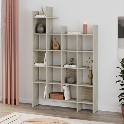 Βιβλιοθήκη Manco Megapap χρώμα neo travertine 122x25,5x188εκ.