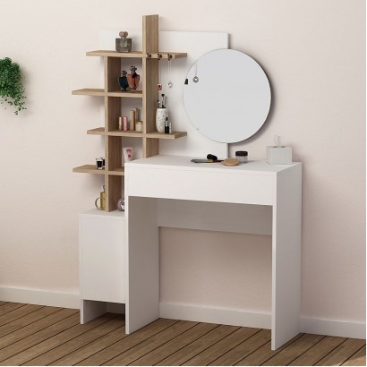 Τουαλέτα με καθρέπτη Mup Megapap χρώμα λευκό - sapphire oak 105x35x151εκ.