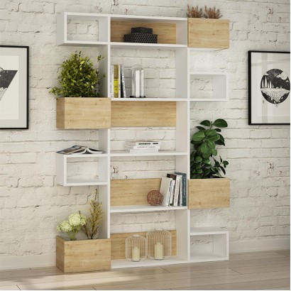 Βιβλιοθήκη Niho Megapap χρώμα λευκό - sapphire oak 120x25,3x171εκ. Βιβλιοθήκη Niho Megapap χρώμα λευκό - sapphire oak 120x25,3x171εκ.