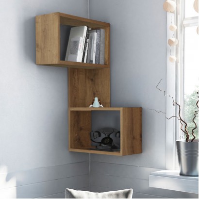 Ραφιέρα τοίχου γωνιακή Part Megapap χρώμα ανοιχτό καρυδί 47x20x82εκ.