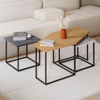 Τραπεζάκι σαλονιού σετ 3 τμχ. Nesty Megapap χρώμα saphhire oak - γκρι ρετρό - λευκό εφέ μαρμάρου 110x60x48εκ.