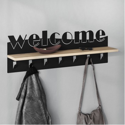 Κρεμάστρα τοίχου Welcome Megapap χρώμα μαύρο - sapphire oak 86x15,2x29εκ.