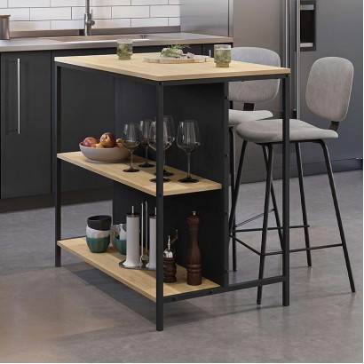 Τραπέζι μπαρ Detroit Megapap χρώμα sapphire oak - silky black 100x60x95εκ.