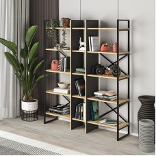 Βιβλιοθήκη Detroit Megapap χρώμα sapphire oak - silky black 143,5x35,2x175εκ. Βιβλιοθήκη Detroit Megapap χρώμα sapphire oak - silky black 143,5x35,2x175εκ.