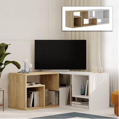 Έπιπλο τηλεόρασης Glis Megapap πολυμορφικό χρώμα sapphire oak - λευκό 145x35x44,8εκ.