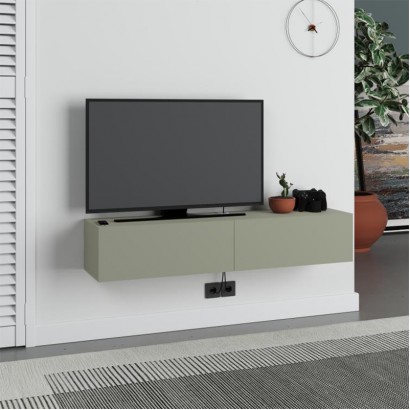 Έπιπλο τηλεόρασης επιτοίχιο Francy Megapap χρώμα ash green 135x31,7x25εκ.