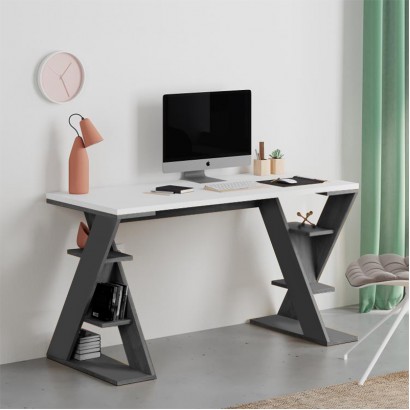 Γραφείο εργασίας Papillon Megapap χρώμα ανθρακί - λευκό 137x60x75εκ