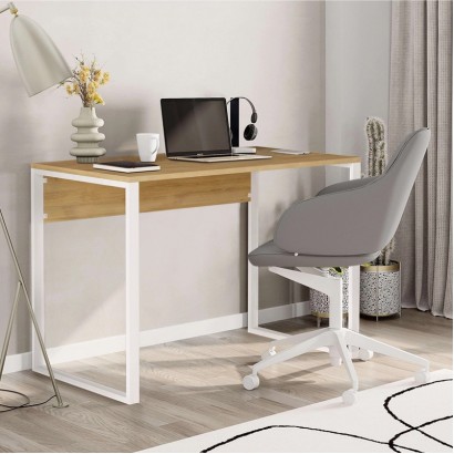 Γραφείο εργασίας Inna Megapap χρώμα sapphire oak - λευκό 100x60x75εκ.