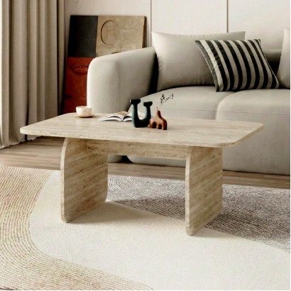 Τραπεζάκι σαλονιού Pietra Megapap χρώμα travertine 100x60x41,8εκ.