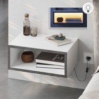 Κομοδίνο επιτοίχιο Brik Megapap με LED χρώμα λευκό - γκρι ρετρό 45x30x18εκ.