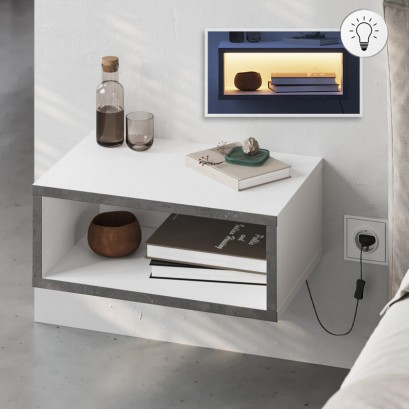 Κομοδίνο επιτοίχιο Brik Megapap με LED χρώμα λευκό - γκρι ρετρό 45x30x18εκ.