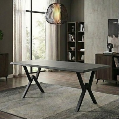 Τραπέζι Walter Megapap Mdf - μεταλλικό χρώμα σκούρο γκρι σκυροδέματος 200x100x75εκ.