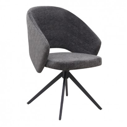 Πολυθρόνα τραπεζαρίας Milano Megapap περιστρεφόμενη χρώμα ανθρακί ύφασμα - μεταλλικό μαύρο πόδι 64x64x83εκ.